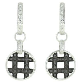 14K White Gold 0.33ct Fence Style Black and White Diamond Hinged Dangle Earrings Jewelry