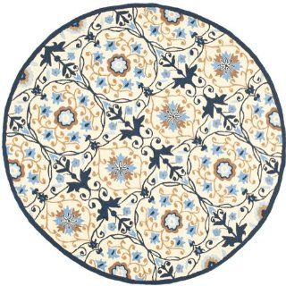 Safavieh HK727A 5R Chelsea Collection 5 Feet 6 Inch Round Hand hookedWool Round Area Rug, Ivory and Navy  
