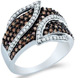 10k White Gold Chocolate Brown and White Diamond Round Cut Ladies Anniversary Fashion Ring Band (1.0 cttw) Jewelry