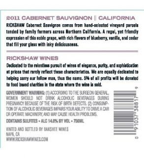2011 RICKSHAW California Cabernet Sauvignon 750 mL Wine