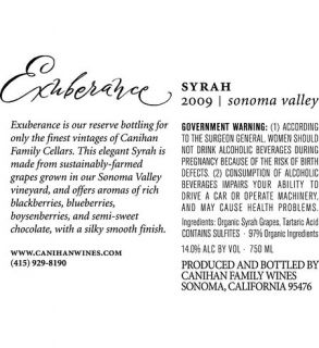 2009 Canihan Wines Exuberance Syrah 750 mL Wine