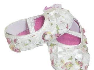Vintage Rose Shoes with White Elastic Strap & Satin Bow 3 6 Months Shoes