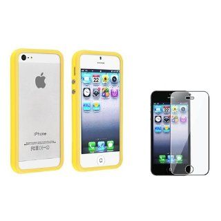eForCity Yellow TPU Bumper Frame Case w/Aluminum Button + Reusable Clear Screen Protector compatible with Apple® iPhone® 5 / 5S Cell Phones & Accessories