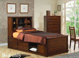 Full Size Bookcase Chest Bed in Warm Brown Finish Furniture & Decor