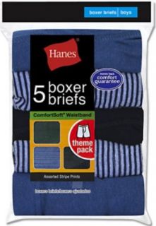 Hanes Boy's Stripe Boxer Brief 5 Pack B755A5, Assorted Stripes, L Clothing