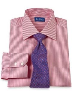 Paul Fredrick Men's Italian Cotton Satin Stripe Spread Collar Dress Shirt Raspberry 16.5/35 at  Men�s Clothing store