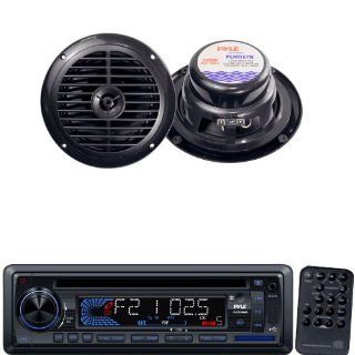 Pyle Marine Radio Receiver and Speaker Package   PLCD34MRW AM/FM MPX IN Dash Marine CD/ Player/Weatherband/USB & SD Card Function   PLMR67B 6 1/2'' Dual Cone Waterproof Stereo Speaker System  Vehicle Receivers 