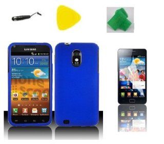 Blue Hard Case Phone Cover + Extreme Band + Stylus Pen + LCD Screen Protector + Yellow Pry Tool for Samsung Galaxy S2 S II SCH R760 R760 R760X Epic Touch D710 Cell Phones & Accessories