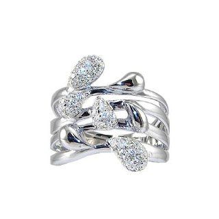 14k White Gold, Layered Fancy Ring with Brilliant Lab Created Gems Jewelry