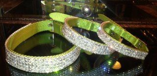 Large Lime Green Swarovski Crystal Rhinestone Dog Collar Fits 18 22" Inch Necks  Pet Collars 