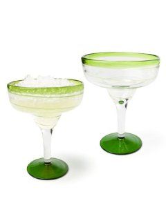 4 PC Hand Blown Glass Green Swirl Rustic Margarita Cocktail Glasses Mexico Style Wine Goblets Kitchen & Dining