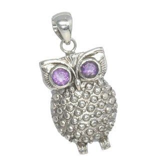 Owl Pendant with Amethyst Sterling Silver Balinese Jewelry