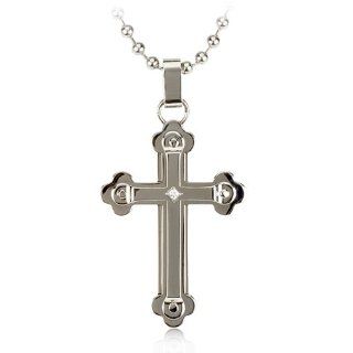 Men's Diamond, Budded Cross Necklace in Stainless Steel Pendant Necklaces Jewelry