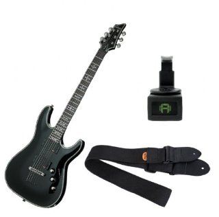 Schecter HELLRAISER C 1 Electric Guitar Gloss Black with Planet Waves Mini Headstock Tuner and Protec Guitar Strap Musical Instruments