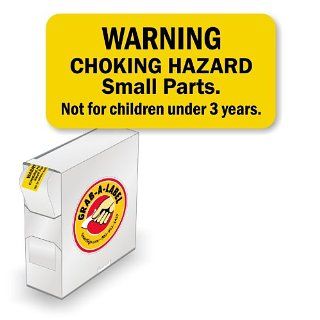 Warning Choking Hazard, Semi Gloss Paper Grab a Label Dispenser Box, 750 Labels / Box, 1" x 0.5" Industrial Warning Signs
