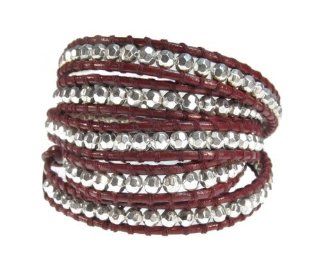 Sienna Brick Red Leather Silvertone Bead 5x Extra Long Wrap Bracelet Wrap Bracelets Jewelry