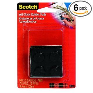 3M Scotch Rubber Pads, Black, .75 Inch by .16 Inch Rubber Pads, 12 Pad, 6 Pack   Furniture Pads  