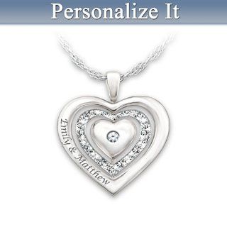 Romantic Diamond Pendant Necklace with Spinning Hearts Personalized with 2 Names Jewelry