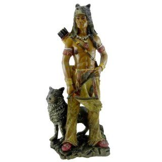 Native American Warrior w/ Wolf Collectible Indian Figurine Sculpture   Indian Statue