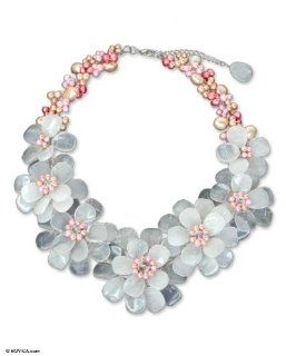 Pearl and white jade choker, 'Gardenia Garland' Jewelry