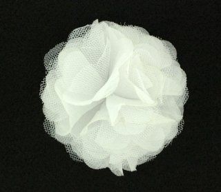 3" Fabric Flower with Tulle in White   1 piece