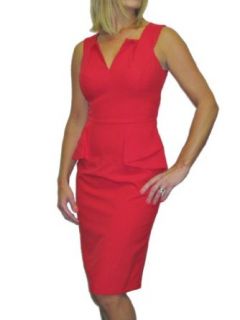 (3958) Washable Pencil Peplum Dress Fully Lined Red (4)