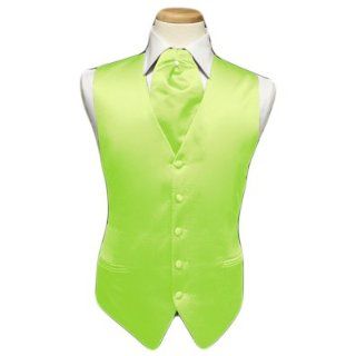 Tuxedo Vest   Solid Satin with Matching Pin Ascot, Lime (43 46  large) at  Mens Clothing store