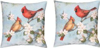 Cardinals On A Dogwood Tree Branch Indoor/Outdoor Weather Resistant Fabric Pillows (Set of two 18 x 18 inch)  Patio Furniture Pillows  Patio, Lawn & Garden