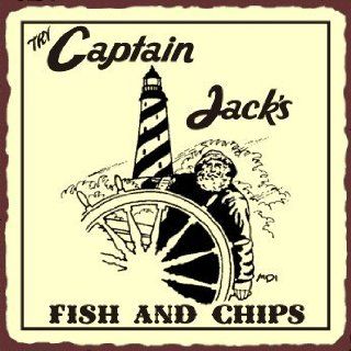 Captain Jack Fish n Chips Vintage Metal Art Beach Seafood Retro Tin Sign   Decorative Signs