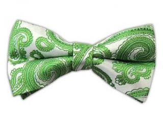 100% Silk Woven Green Paisley Self Tie Bow Tie at  Mens Clothing store