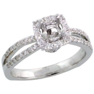 14k White Gold Semi Mount Square shaped Diamond Ring, w/ 0.57 Carat Brilliant Cut Diamonds, 5/16" (8mm) wide, size 5 Jewelry