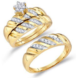 Men's & Lady's Diamond Ring Engagement Wedding Bands Set 10k Yellow Gold (0.34 ct.tw) Jewel Roses Jewelry