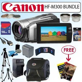 Canon VIXIA HF M300 HD 15x Optical Zoom Flash Memory Camcorder 16GB Deluxe Accessory Bundle With Free Gift Package  Camera & Photo