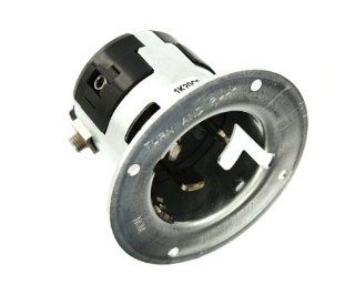 Leviton 6375CR 50 Amp, 125/250 Volt, Non NEMA, 3P, 4W, Corrosion Resistant, Black & White Locking Flanged Inlet, Industrial Grade, Grounding   Gray Metal   Electric Plugs  