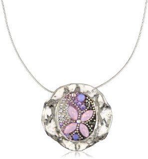 Orit Schatzman Sterling Silver Hammered Crystal and Gemstone Pendant Necklace Jewelry