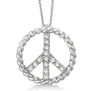 Diamond Peace Sign Swirl Pendant Necklace 14k White Gold (0.15ct) Allurez Jewelry