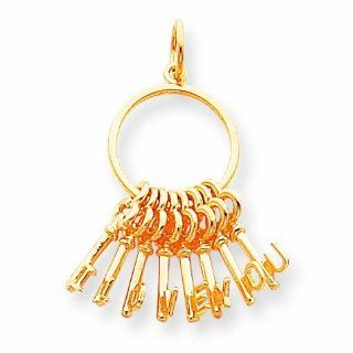 10K Gold I Love You Keys Charm Pendants Jewelry