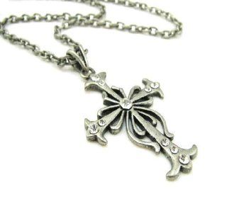 DaisyJewel Top Seller Mega Clearance Sale Silver Pewter and Crystal Embellished Cross Necklace Pendant Necklaces Jewelry