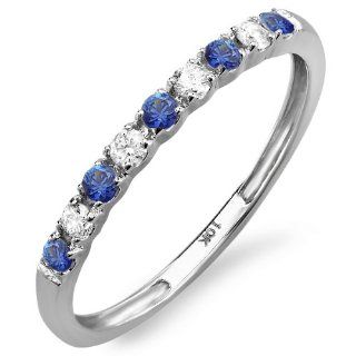 0.25 Carat (ctw) 10k White Gold Round Blue Sapphire And White Diamond Ladies Anniversary Wedding Band Enhancer Guard 1/4 CT Jewelry