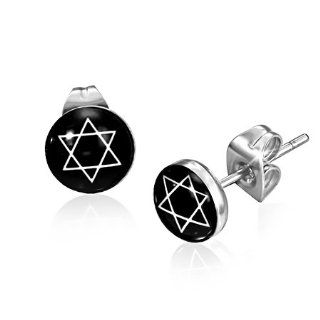 E770 7mm Stainless Steel Star of David Circle Stud Earrings Jewelry