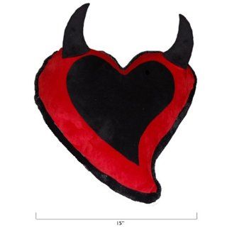 Devil Horns Red & Black Love Heart Shaped Decorative Accent Pillow For Adults & Children  