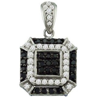 0.48 Carat (ctw) 10k White Gold Round Black & White Diamond Ladies Fashion Pendant Jewelry