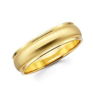 Solid 14k Yellow Gold Mens Satin Milgrain High Polish Wedding Ring Band 8MM Size 10 Jewelry