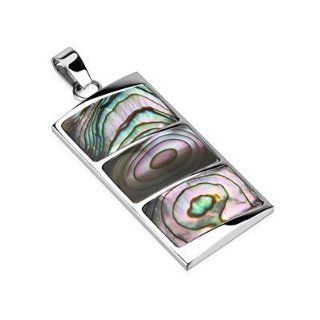 Stainless Steel Rectangular Dome with Three Segmented Abalone Inlay Pendant Forever Flawless Jewelry Jewelry