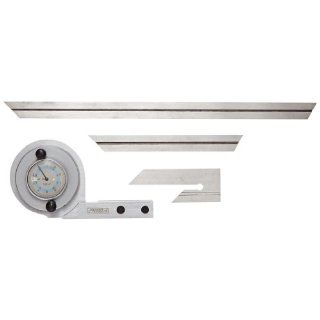 Fowler 52 440 777 Stainless Steel Universal Dial Protractor with Magnifier Lens Satin Chrome Finish, 6" to 12" Blades, Dial Reading 5 Minutes Construction Protractors