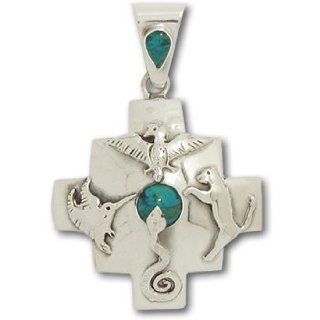 Peruvian Silver and Turquoise Chakana Four Direction Pendant Pendant Necklaces Jewelry