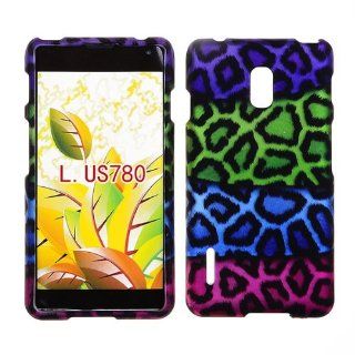 2D Rainbow Leapord LG Optimus F7 US780 Boost Mobile U.S Cellular Case Cover Hard Case Snap on Cases Rubberized Touch Protector Faceplates Cell Phones & Accessories