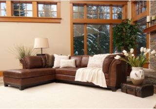 Elements Corsario Top Grain Leather Sectional with Right Arm Facing Sofa and Left Arm Facing Chaise   Bourbon   Sectional Sofas