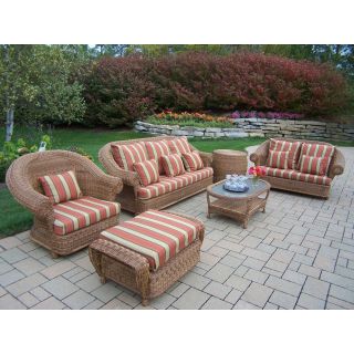Oakland Living Oxford Wicker Conversation Set with Double Pillows   Conversation Patio Sets