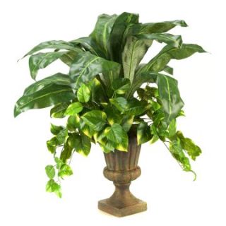 D and W Silks Bird Nest Palm and Pothos Ivy in Urn   Silk Plants